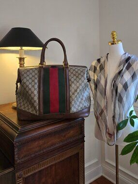 Authentic Vintage Gucci Brown GG Boston Travel XL